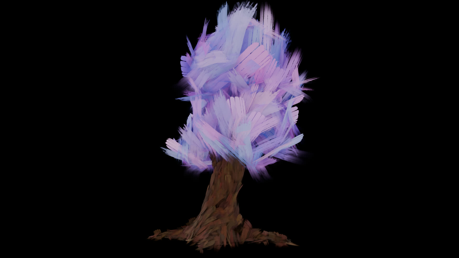 A 3D render of a painterly-style tree